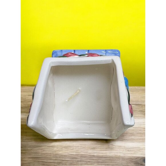 Hand-Painted Ceramic Decorative Birdhouse Candle With Floral & Bluebird Design - Picture 5 of 13